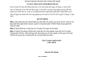 Quyết định 79/2007/QĐ-UBND ngành thủ công mỹ nghệ Bình Thuận