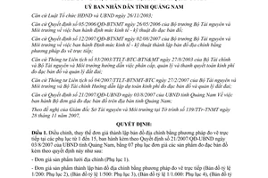 Quyết định 52/2007/QĐ-UBND điều chỉnh đơn giá lập bản đồ địa chính Quảng Nam