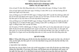 Nghị quyết 18/2007/NQ-HĐND chi tiếp khách nước ngoài hội nghị hội thảo quốc tế Bạc Liêu