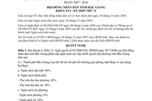 Nghị quyết 19/2007/NQ- HĐND sửa đổi phân cấp ngân sách địa phương Bắc Giang