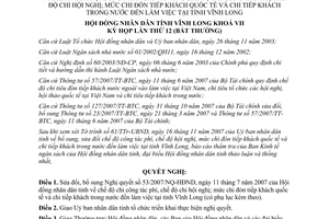 Nghị quyết 59/2007/NQ-HĐND sửa đổi chế độ chi công tác phí hội nghị đón tiếp khách Vĩnh Long
