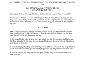 Nghị quyết 12/2007/NQ-HĐND chương trình hoạt động giám sát HĐND 2008 Sóc Trăng