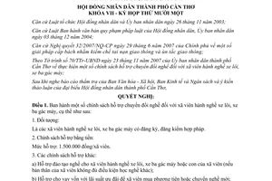 Nghị quyết 17/2007/NQ-HĐND chính sách hỗ trợ chuyển đổi nghề cho xã viên Cần Thơ