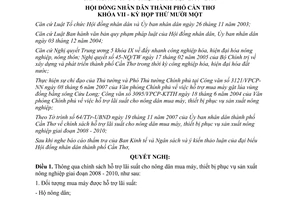 Nghị quyết 16/2007/NQ-HĐND hỗ trợ lãi suất mua máy thiết bị sản xuất nông nghiệp Cần Thơ