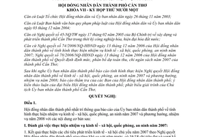 Nghị quyết 08/2007/NQ-HĐND nhiệm vụ kinh tế xã hội quốc phòng an ninh Cần Thơ