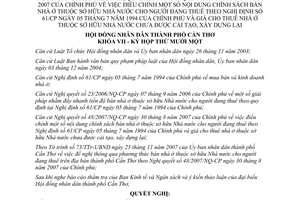 Nghị quyết 13/2007/NQ-HĐND bán nhà ở thuộc sở hữu Nhà nước cho người đang thuê Cần Thơ