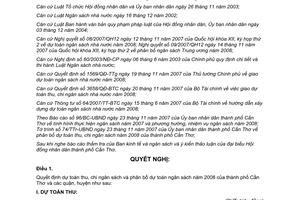 Nghị quyết 10/2007/NQ-HĐND dự toán thu chi phân bổ ngân sách năm 2008 Cần Thơ