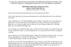 Nghị quyết 36/2007/NQ-HĐND sửa đổi bổ sung Quy định tạm thời một số khoản chi