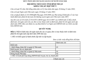 Nghị quyết 67/2007/NQ-HĐND chi ngân sách đơn vị trực thuộc tỉnh ngân sách cấp dưới 2008 Bình Thuận