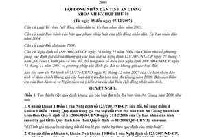 Nghị quyết 22/2007/NQ-HĐND điều chỉnh khung giá các loại đất An Giang năm 2008