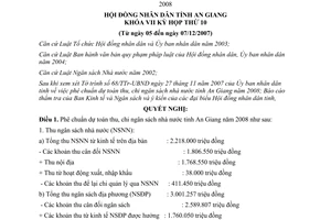 Nghị quyết 21/2007/NQ-HĐND dự toán thu chi ngân sách nhà nước An Giang năm 2008