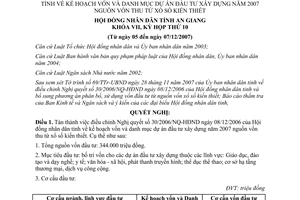 Nghị quyết 31/2007/NQ-HĐND điều chỉnh 30/2006/NQ-HĐND vốn đầu tư xây dựng nguồn xổ số An Giang
