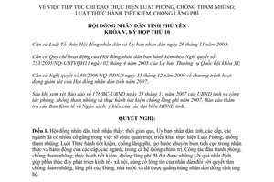 Nghị quyết 90/2007/NQ-HĐND thực hiện Luật phòng chống tham nhũng thực hành tiết kiệm Phú Yên