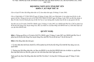 Nghị quyết 91/2007/NQ-HĐND Đề án phân loại đô thị thị trấn Sông Cầu huyện Sông Cầu tỉnh Phú Yên