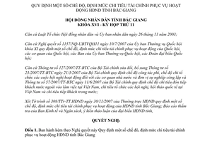 Nghị quyết 23/2007/NQ-HĐND mức chi tiêu tài chính phục vụ hoạt động Hội đồng nhân dân Bắc Giang