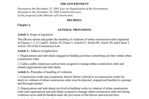 Decree No. 180/2007/ND-CP of December 7, 2007, detailing and guiding the implementation of a number of articles of the Construction Law regarding the handling of violations of urban construction order.