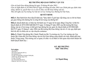 Quyết định 60/2007/QĐ-BGTVT Quy định giới hạn xếp hàng xe ôtô tải tham gia giao thông đường bộ công bố tải trọng đường bộ