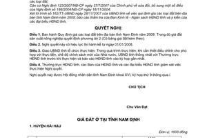 Nghị quyết 72/2007/NQ-HĐND quy định giá các loại đất trên địa bàn tỉnh Nam Định năm 2008