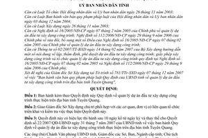 Quyết định 38/2007/QĐ-UBND Quy định quản lý dự án đầu tư xây dựng công trình địa bàn tỉnh Tuyên Quang
