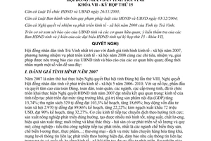 Nghị quyết 19/2007/NQ-HĐND nhiệm vụ phát triển kinh tế xã hội năm 2008 Trà Vinh