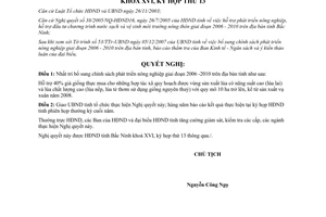 Nghị quyết 94/2007/NQ-HĐND16 bổ sung hỗ trợ phát triển nông nghiệp 2006 2010 Bắc Ninh