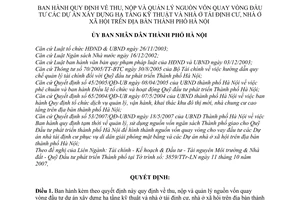 Quyết định 140/2007/QĐ-UBND quy định thu nộp quản lý nguồn vốn quay vòng đầu tư dự án xây dựng hạ tầng kỹ thuật tái định cư thành phố Hà Nội