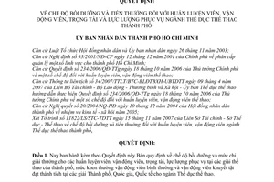 Quyết định 136/2007/QĐ-UBND chế độ bồi dưỡng tiền thưởng huấn luyện vận động viên trọng tài lực lượng phục vụ ngành thể dục thể thao thành phố