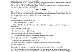 Quyết định 137/2007/QĐ-UBND giao chỉ tiêu dự toán thu chi ngân sách nhà nước năm 2008 thành phố Hồ Chí Minh