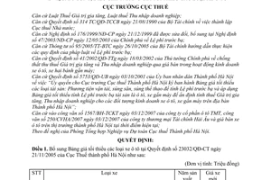 Quyết định 18209/QĐ-CT-THNVDT bổ sung bảng giá tối thiểu xe ô tô