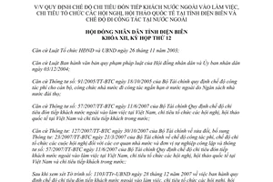 Nghị quyết số: 105/2007/NQ-HĐND chế độ chi tiêu đón tiếp khách nước ngoài vào làm việc Điện Biên