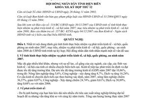 Nghị quyết 102/2007/NQ-HĐND nhiệm vụ phát triển kinh tế xã hội quốc phòng an ninh Điện Biên