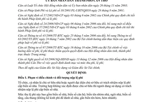 Quyết định 39/2007/QĐ-UBND lệ phí cấp biển số nhà Cần Thơ