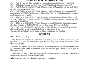 Quyết định 40/2007/QĐ-UBND lệ phí cấp giấy chứng nhận đăng ký kinh doanh