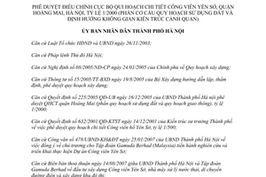 Quyết định 141/2007/QĐ-UBND Điều chỉnhquy hoạch công viên Yên Sở Hà Nội