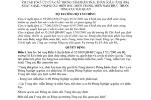 Quyết định 101/2007/QĐ-BTC chức năng, nhiệm vụ, quyền hạn cơ cấu tổ chức Trung tâm phân tích, phân loại hàng hoá xuất nhập khẩu sửa đổi 32/2003/QĐ-BTC