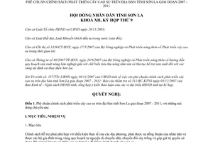 Nghị quyết 180/2007/NQ-HĐND chính sách phát triển cây cao su tỉnh Sơn La