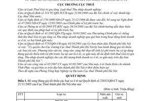 Quyết định 18280/QĐ-CT-THNVDT bổ sung bảng giá tối thiểu xe ô tô