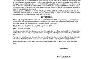 Nghị quyết 64/2007/NQ-HĐND Hội đồng nhân dân tỉnh Kiên Giang khóa VII, kỳ họp thứ mười bảy quy định giá đất tỉnh Kiên Giang