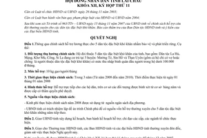 Nghị quyết 103/2007/NQ-HĐND chính sách hỗ trợ lương thực cho 5 dân tộc nhằm bảo vệ rừng Lai Châu