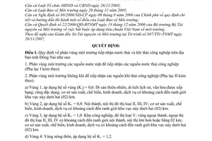 Quyết định 65/2007/QĐ-UBND  phân vùng môi trường tiếp nhận nước thải khí thải công nghiệp trên địa bàn tỉnh Đồng Nai