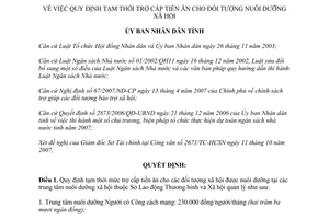 Quyết định 2747/QĐ-UBND 2007 trợ cấp tiền ăn cho đối tượng nuôi dưỡng xã hội Thừa Thiên Huế
