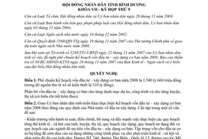 Nghị quyết 32/2007/NQ-HĐND7 kế hoạch vốn đầu tư xây dựng cơ bản 2008 Bình Dương