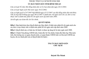Quyết định 82/2007/QĐ-UBND định mức phân bổ chi ngân sách năm 2008 Bình Thuận