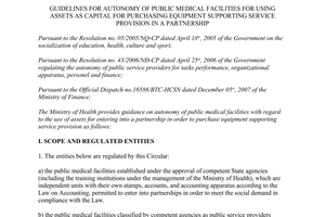 Circular No. 15/2007/TT-BYT autonomy of public medical facilities for using assets as capital for purchasing equipment