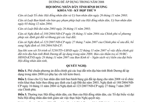 Nghị quyết 27/2007/NQ-HĐND7 điều chỉnh giá các loại đất Bình Dương để áp dụng trong 2008