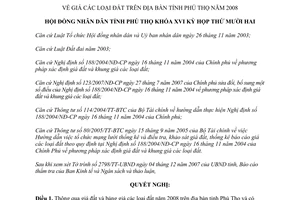 Nghị quyết 124/2007/NQ-HĐND giá các loại đất Phú Thọ năm 2008