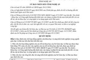 Quyết định 140/2007/QĐ-UBND mức chi hoạt động sáng kiến nghiên cứu khoa học Nghệ An