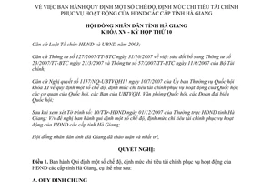 Quyết định 19/2007/NQ-HĐND chế độ định mức chỉ tiêu tài chính phục vụ hoạt động Hội đồng nhân dân Hà Giang