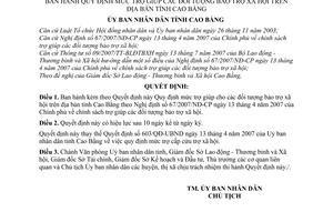 Quyết định 2573/2007/QĐ-UBND mức trợ giúp đối tượng bảo trợ xã hội tỉnh Cao Bằng