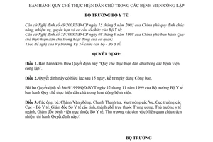 Quyết định 44/2007/QĐ-BYT Quy chế dân chủ bệnh viện công lập